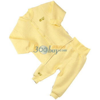 贝贝怡（bornbay）BB105-112 宝宝服 前开扣上衣高腰护肚裤 婴儿童装内衣套装 淡黄 90码