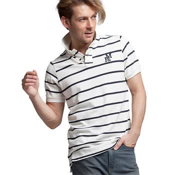 【FEEL MIND】男装翻领横条简约风格短袖POLO恤 12-11509 白色 XL