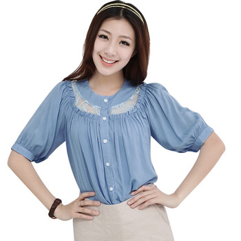 韩都衣舍 韩国2012春夏装新款女衬衫纯色短袖衬衫JH1526 蓝色 M