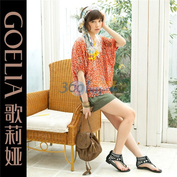 歌莉娅GOELIA 2012夏季新款 蝙蝠袖碎花雪纺衬衫25E3B50 红色 L