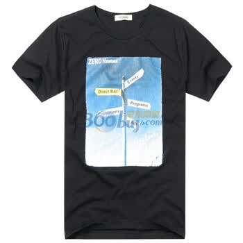零号男 时尚风向标图案印花短袖T恤 BFB0176 黑色 XL