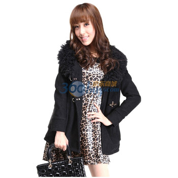 Rosas Mode冬季金属扣毛领长袖纯色毛呢大衣女外套R1812405黑色L