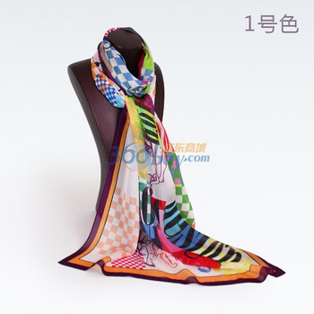宝石蝶品牌真丝春夏长款丝巾纱巾新款几何撞色时尚/时尚都市 彩色