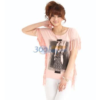 米娜 Mina collection 爱的记忆流苏T恤 9A0258 粉红色 L
