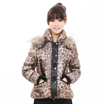 音曲女装 贺新年 冬装新款 带帽豹纹韩版棉服 ECDSM061 豹纹 XL