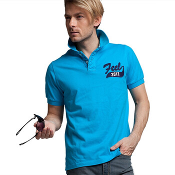 【FEEL MIND】男装翻领贴布LOGO短袖POLO恤 12-11506 天蓝色 XL