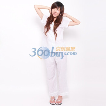 乐为家居服夏秋女士薄棉蕾丝边可爱小点家居服睡衣衣裤二件套装L11FG401 白色 XL