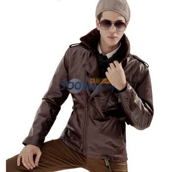 Justyle秋冬新品军旅情调毛领加厚男士水洗皮衣48114086 棕色 XXL