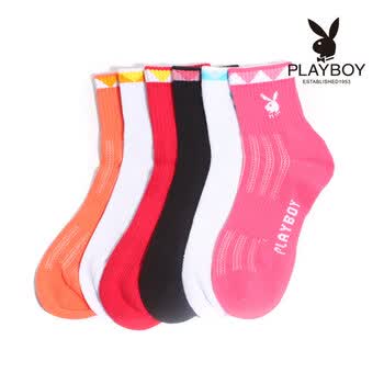 PLAYBOY 花花公子 女士纯棉可爱糖果色休闲少女运动袜子短筒袜2227 黑色 均码