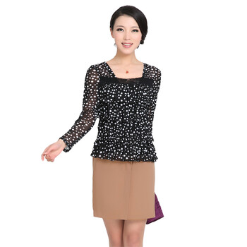 紫璐莱女装 夏季新款优雅波点多层品质感女式雪纺J3568 黑色 XL