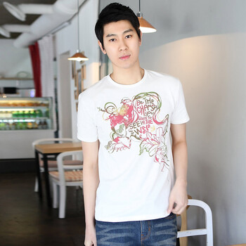 AMH 韩国2012夏装新款男装韩版短袖圆领印花T恤NQ1005 象牙白 XXL