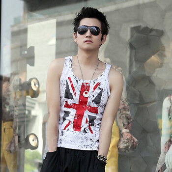 AMH 韩国2012男装韩版夏装新款印花修身男士背心OT2155 白色 XL