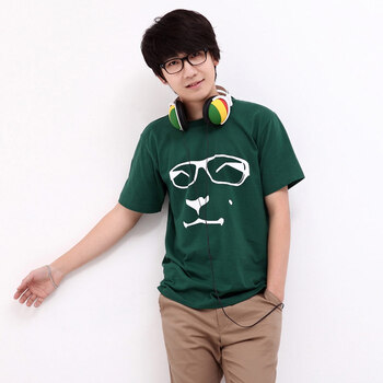 AMH 韩国2012男装夏装新款韩版头像印花常规袖短袖T恤NZ2040 墨绿色 L