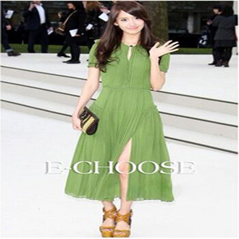 SOOBEST2012夏装女装短袖打底连衣裙新款韩版修身显瘦雪纺长裙 绿色 L