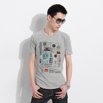 AMH 韩国2012夏装新款男装韩版修身圆领印花短袖T恤NV2142 灰色 XL