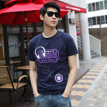 AMH 韩国2012新款夏装男装韩版圆领短袖印花T恤NR2036 藏蓝色 XL