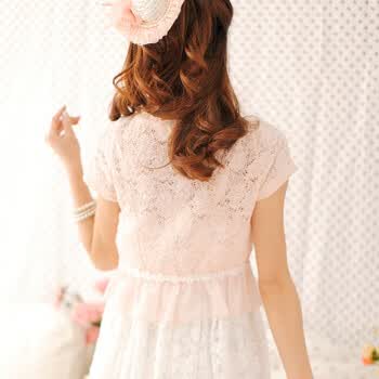 媚婍Maykii春装2012新款日系女装甜美百搭短袖蕾丝小外搭/小外套 粉色 均码
