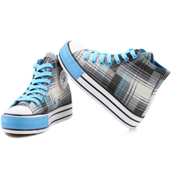 鞋包满减】新款高帮厚底松糕帆布鞋女单鞋高