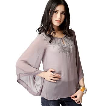 卡朱米 KAZHUMI 新款女装雪纺衫 #K12184022 莹灰色 2XL(180/96A)