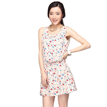 婉甸wandian都会淑女白色印花连衣裙1112559014 白色 L