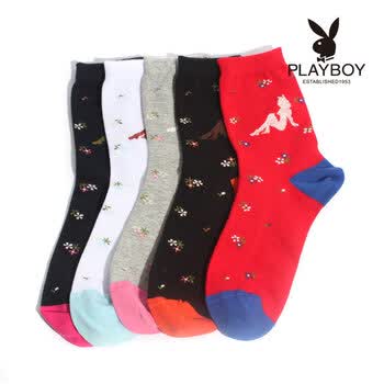 PLAYBOY 花花公子 时尚糖果色亲肤精梳纯棉提花中筒女袜不起球2189 上青 均码