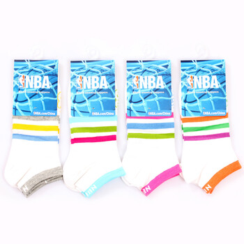 NBA精梳棉女士休闲船袜B096白色提花4双装 尺码22-24cm