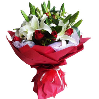 生日礼物鲜花速递 9朵红玫瑰花3枝百合花 AL0