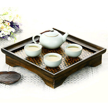 品茶忆友 竹制茶盘四方日式干泡台茶道用具