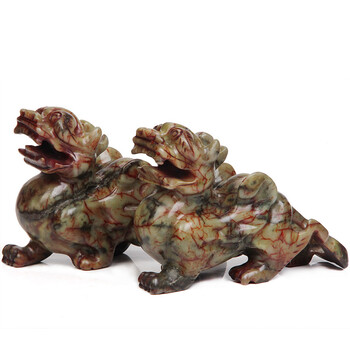 吉善缘天然岫玉貔貅摆件一对招财镇宅家居饰品
