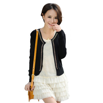 谜秀春装新款金属链气质修身短款针织开衫小外