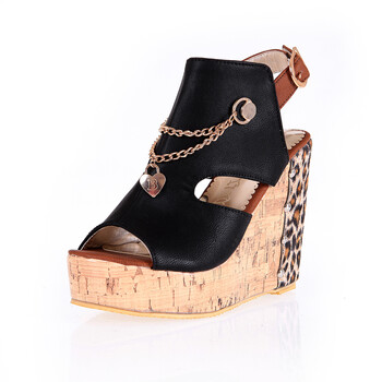 实拍鱼嘴超高跟后绊带坡跟凉鞋 2252黑色小组