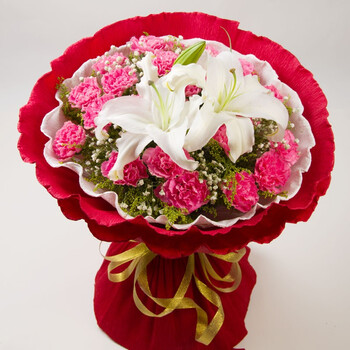 三八妇女节鲜花快递 生日送花康乃馨19朵混搭百合花束礼物全国鲜花