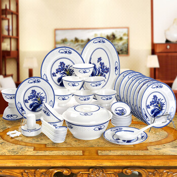 爱爵景德镇56头陶瓷器中式青花骨瓷餐具碗碟