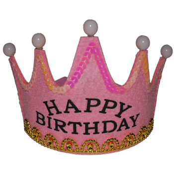 
                                                                                孩派（HihgParty）生日帽子 儿童女宝男宝成人聚会生日布置装饰用品发光皇冠派对帽 生日粉色                