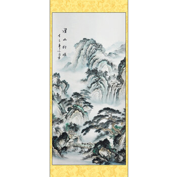 墨香阁 溪山行旅 竖 半手绘 风水画 四尺 水墨画