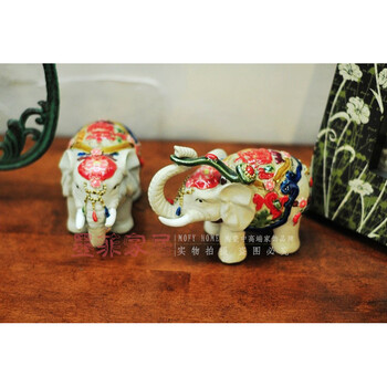 墨菲 东南亚陶瓷象 现代时尚创意简约家居装饰工艺品摆件礼品 一对价 小号一对价