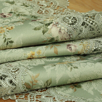 家与家和 欧式提花印染 蕾丝花边 高档桌旗 绿色 40*220cm桌旗