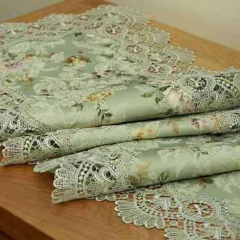 家与家和 欧式提花印染 蕾丝花边 高档桌旗 绿色 40*220cm桌旗