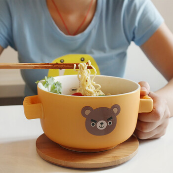悠家良品 悠家四宝双耳泡面杯子 带盖陶瓷大号泡面碗饭碗 创意马克杯750ml 大良