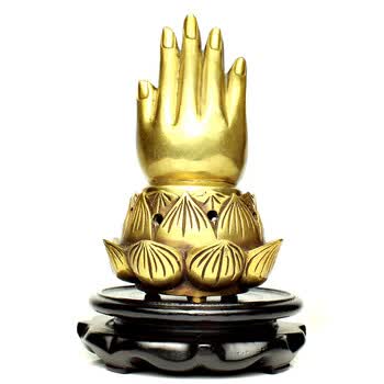 善阁开光黄铜莲生四海摆件七宝金莲福慧佛莲佛