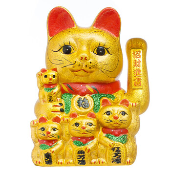 
                                        小熊 12寸送电池小熊 招财进宝陶瓷电动摇手招财猫摆件开店金色发财猫出口日本五福猫新店开业 中号12寸电动摇手五福招财猫送电池                
