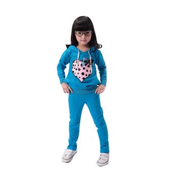调皮包包女童女童运动套装纯棉心形运动服蓝色1