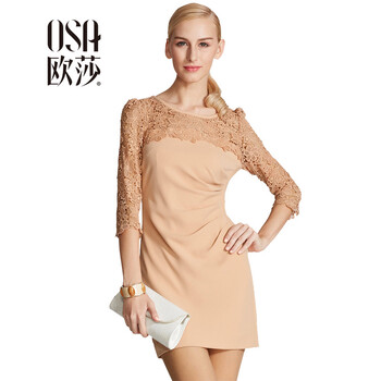 OSA欧莎2014春季新款女装蕾丝打底裙七分袖