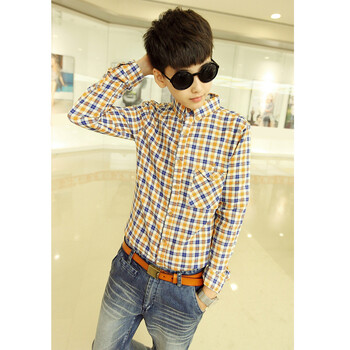 潮型库 soinku 男式商务休闲格子长袖衬衫衬衣