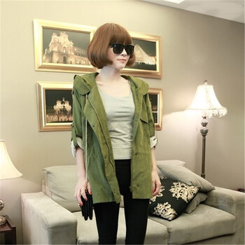 A205 腰部抽褶带帽蛇纹暗花派克风衣110102O