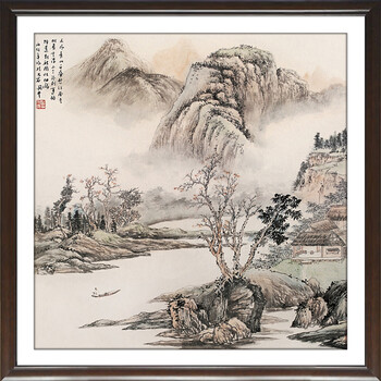 装饰画客厅现代有框沙发背景墙壁挂餐厅卧室中国式字画书法山水墨风景归舟 C 60*60cm/幅