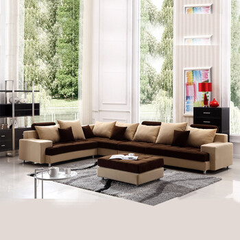 丽美诗 沙发 布艺沙发特价 土黄色配咖啡色植绒