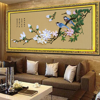 
                                        菲绣绣艺 丝带绣挂画系列 客厅书房装饰 花鸟花卉 春韵A-140 95*45CM                