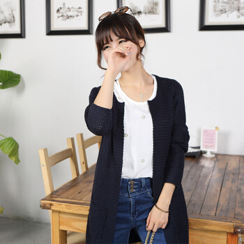 <em>芭</em>佰利 韩版中<em>长款</em>大码针织衫 女宽松<em>开衫</em>长袖