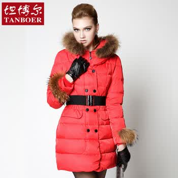 支持货到付款】坦博尔2013新款羽绒服女款中长款